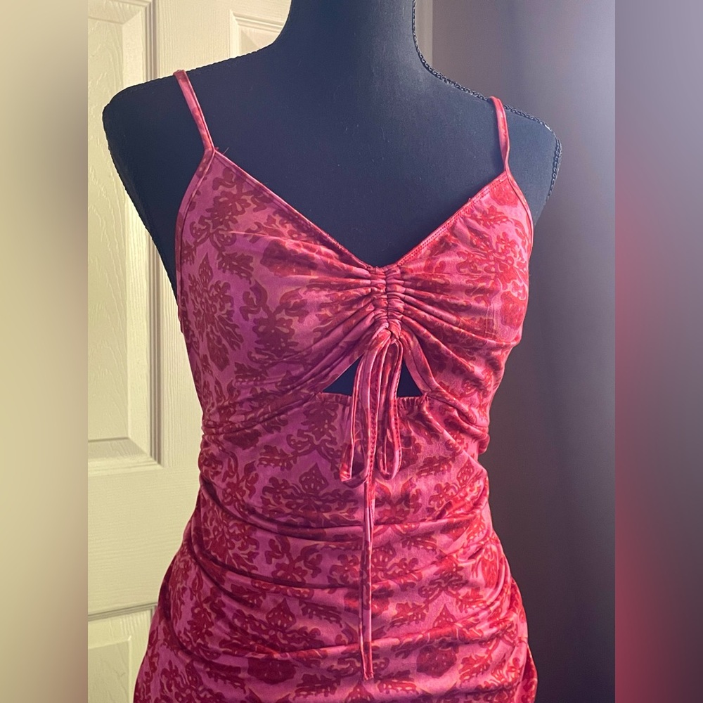 Red Velvet Ruched Slip Dress